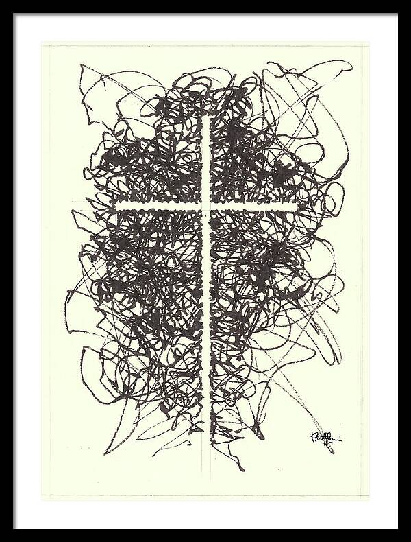 Chaos Order Cross 07 - Black and White - Framed Print