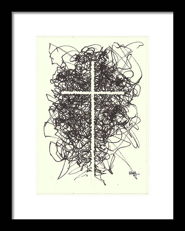 Chaos Order Cross 07 - Black and White - Framed Print