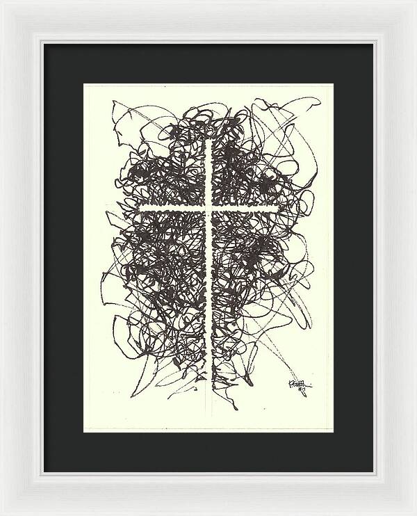 Chaos Order Cross 07 - Black and White - Framed Print
