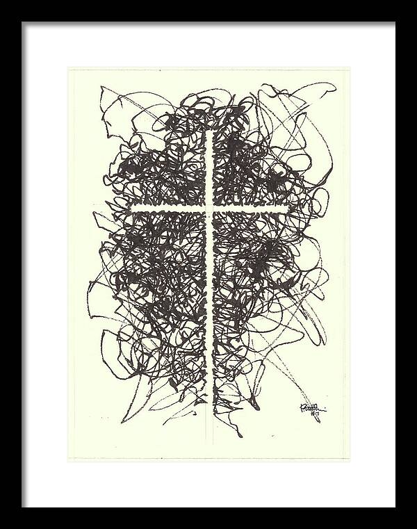 Chaos Order Cross 07 - Black and White - Framed Print