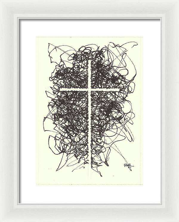 Chaos Order Cross 07 - Black and White - Framed Print