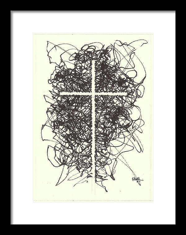 Chaos Order Cross 07 - Black and White - Framed Print