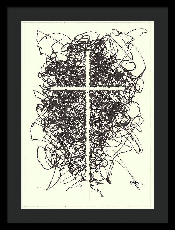 Chaos Order Cross 07 - Black and White - Framed Print