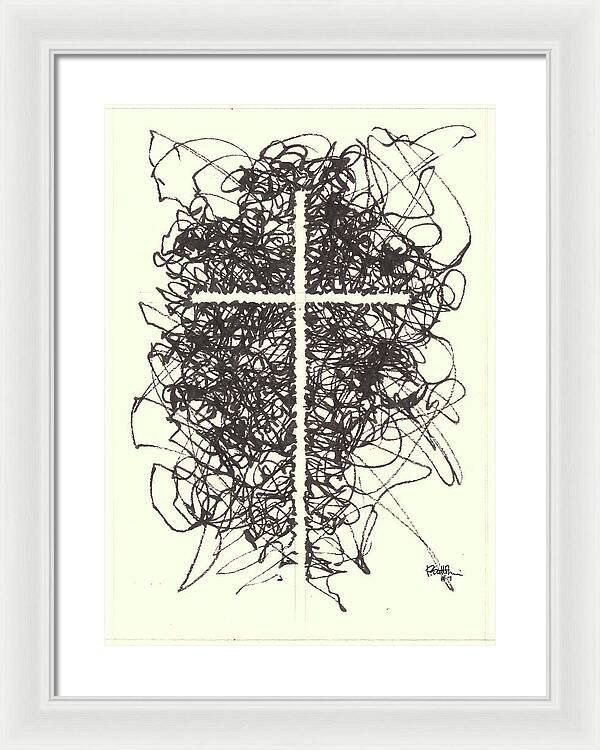 Chaos Order Cross 07 - Black and White - Framed Print