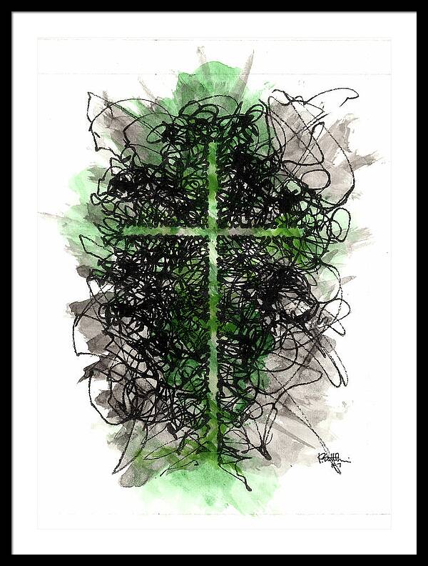 Chaos Order Cross 07 - Joyful Green - Framed Print