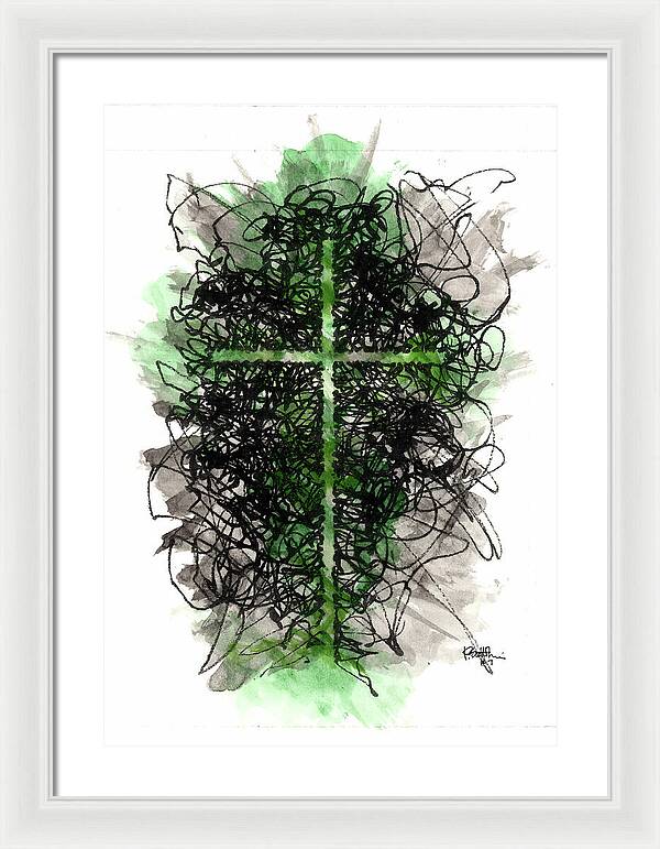 Chaos Order Cross 07 - Joyful Green - Framed Print