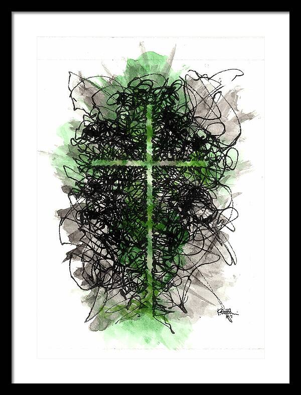 Chaos Order Cross 07 - Joyful Green - Framed Print