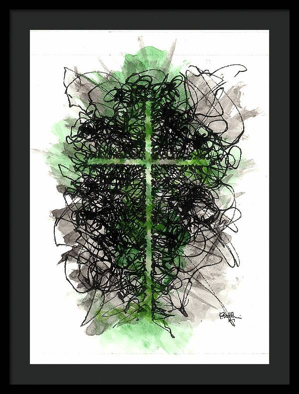 Chaos Order Cross 07 - Joyful Green - Framed Print