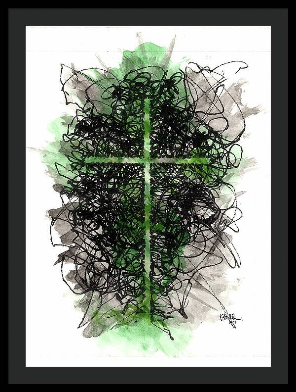 Chaos Order Cross 07 - Joyful Green - Framed Print