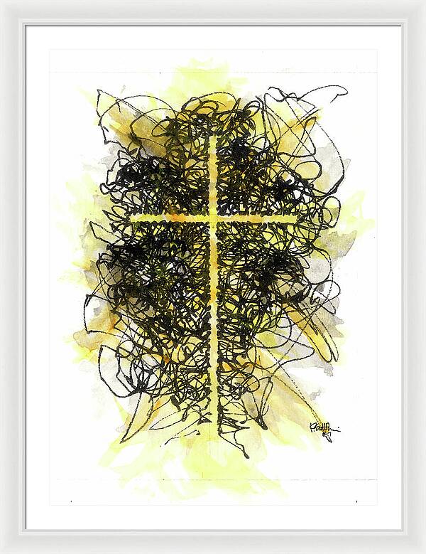 Chaos Order Cross 07 - Luminous Yellow - Framed Print