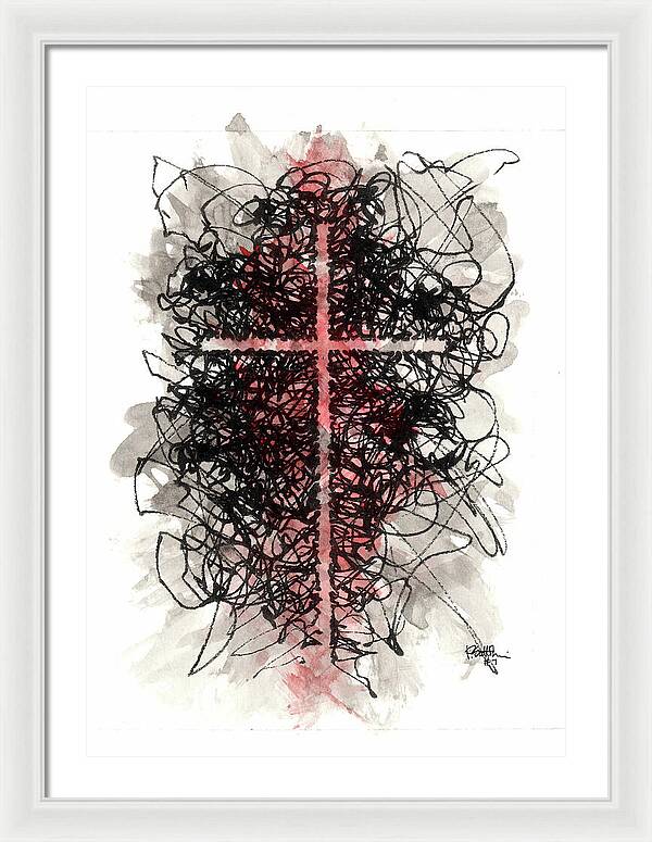 Chaos Order Cross 07 - Sorrowful Red - Framed Print