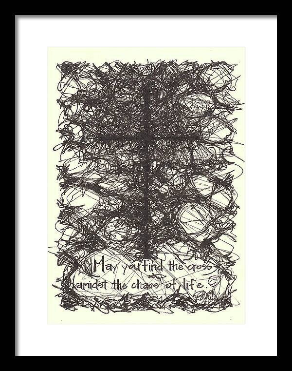 Chaos Order Cross 08 - Black and White - Framed Print
