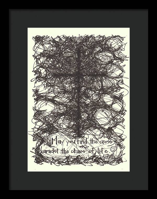 Chaos Order Cross 08 - Black and White - Framed Print