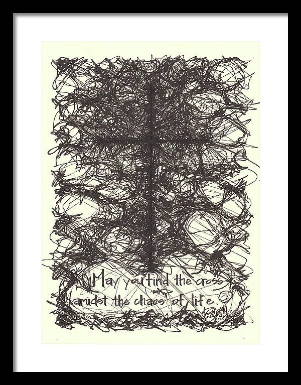 Chaos Order Cross 08 - Black and White - Framed Print