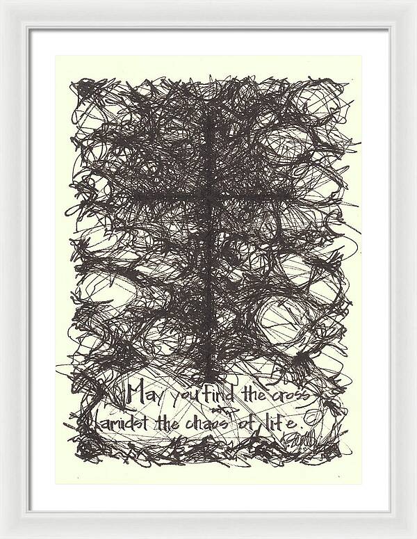 Chaos Order Cross 08 - Black and White - Framed Print