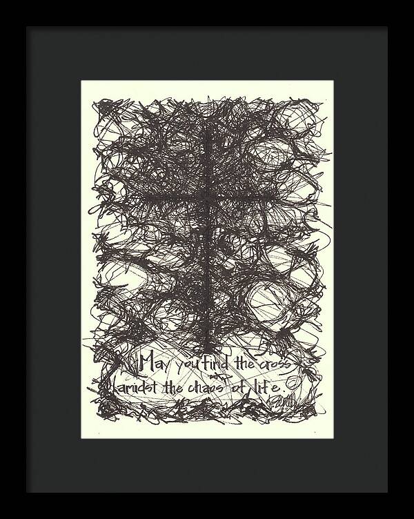 Chaos Order Cross 08 - Black and White - Framed Print