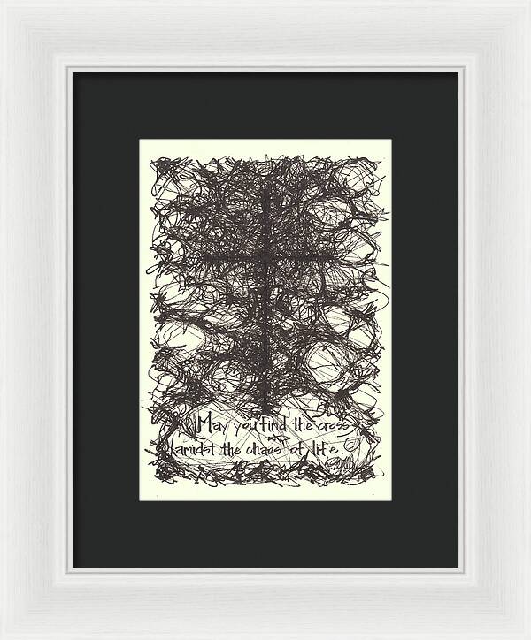 Chaos Order Cross 08 - Black and White - Framed Print