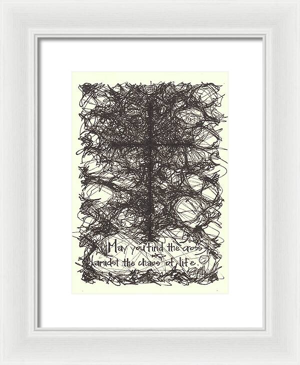 Chaos Order Cross 08 - Black and White - Framed Print