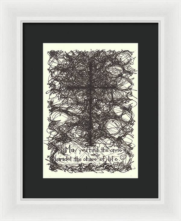 Chaos Order Cross 08 - Black and White - Framed Print