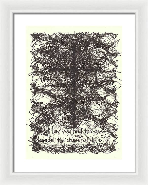 Chaos Order Cross 08 - Black and White - Framed Print