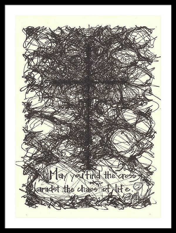 Chaos Order Cross 08 - Black and White - Framed Print