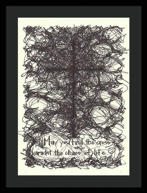Chaos Order Cross 08 - Black and White - Framed Print