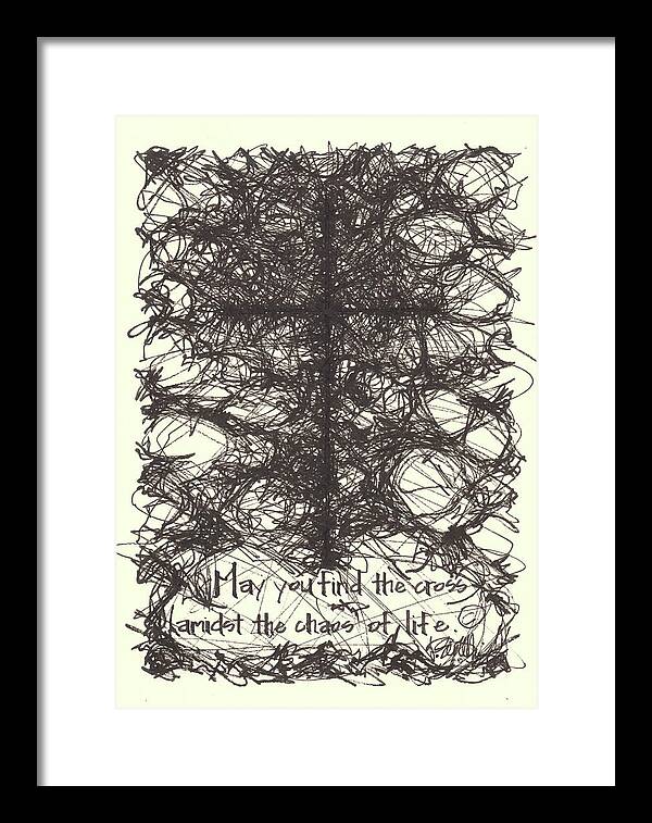 Chaos Order Cross 08 - Black and White - Framed Print