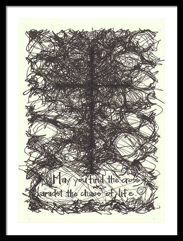 Chaos Order Cross 08 - Black and White - Framed Print