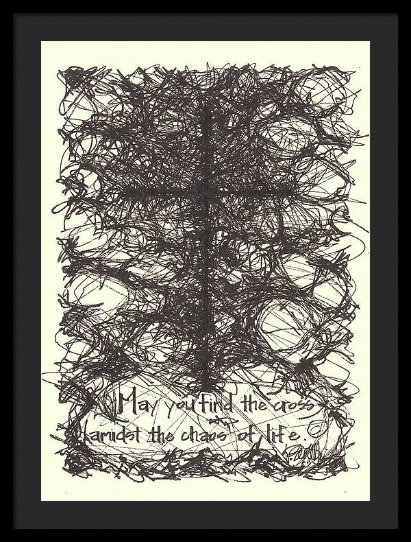 Chaos Order Cross 08 - Black and White - Framed Print