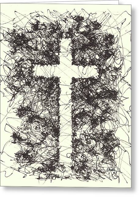 Chaos Order Cross 09 - Black and White - Greeting Card
