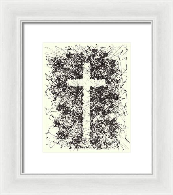 Chaos Order Cross 09 - Black and White - Framed Print