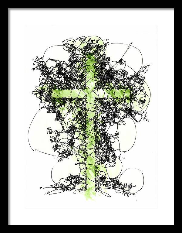 Chaos Order Cross 10 - Joyful Green - Framed Print