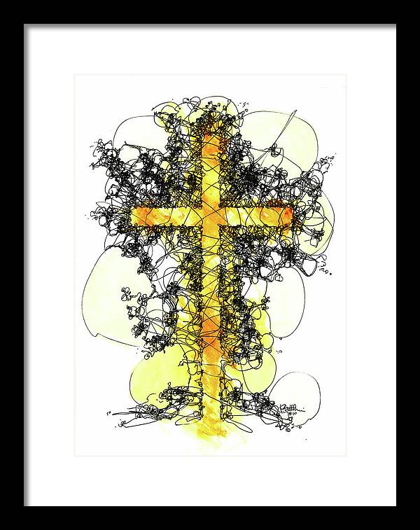 Chaos Order Cross 10 - Luminous Yellow - Framed Print