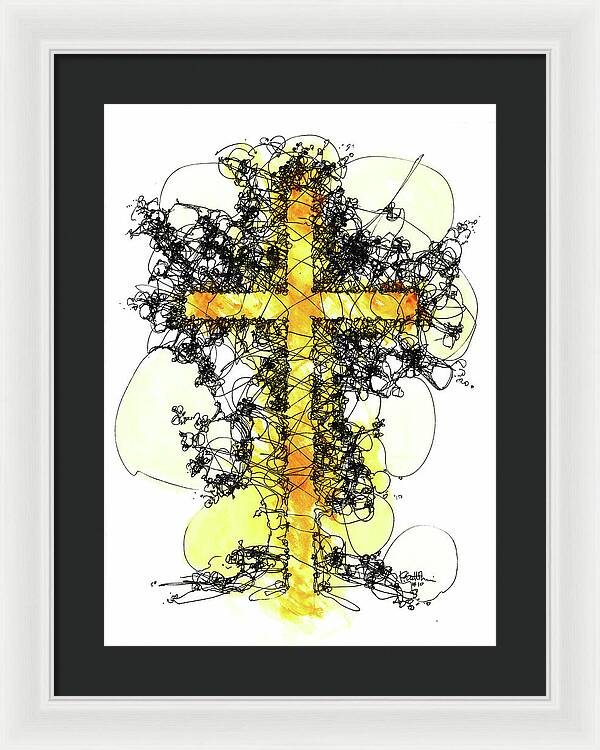 Chaos Order Cross 10 - Luminous Yellow - Framed Print