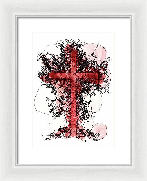 Chaos Order Cross 10 - Sorrowful Red - Framed Print
