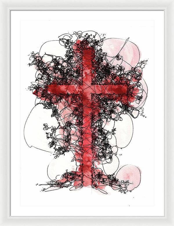 Chaos Order Cross 10 - Sorrowful Red - Framed Print