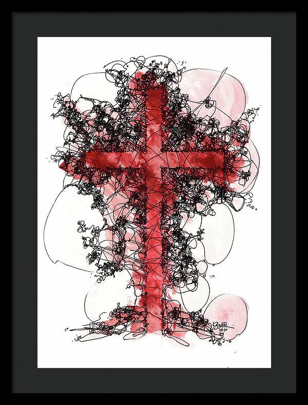Chaos Order Cross 10 - Sorrowful Red - Framed Print
