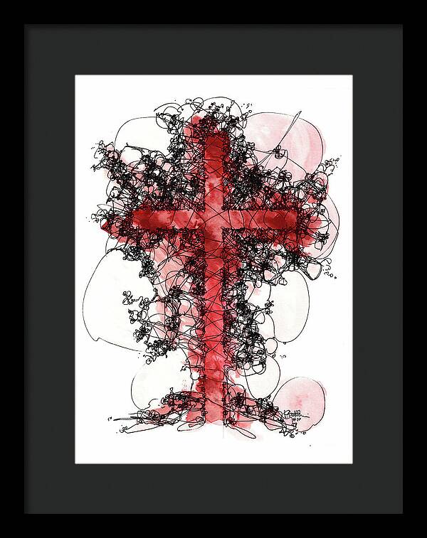 Chaos Order Cross 10 - Sorrowful Red - Framed Print