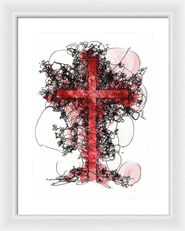 Chaos Order Cross 10 - Sorrowful Red - Framed Print