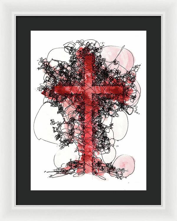 Chaos Order Cross 10 - Sorrowful Red - Framed Print