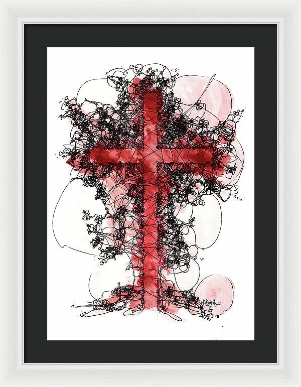 Chaos Order Cross 10 - Sorrowful Red - Framed Print