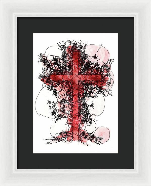 Chaos Order Cross 10 - Sorrowful Red - Framed Print