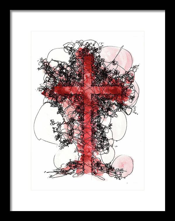 Chaos Order Cross 10 - Sorrowful Red - Framed Print