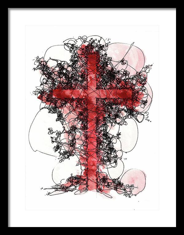 Chaos Order Cross 10 - Sorrowful Red - Framed Print