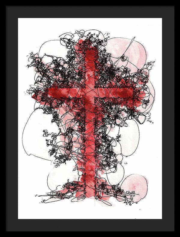 Chaos Order Cross 10 - Sorrowful Red - Framed Print