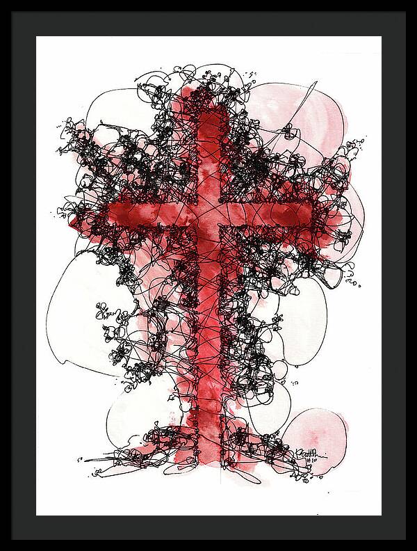 Chaos Order Cross 10 - Sorrowful Red - Framed Print