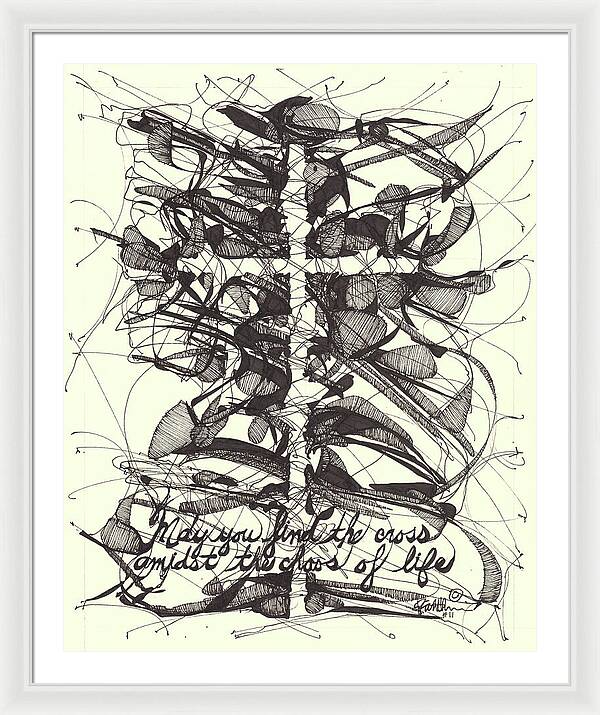 Chaos Order Cross 11 - Black and White - Framed Print