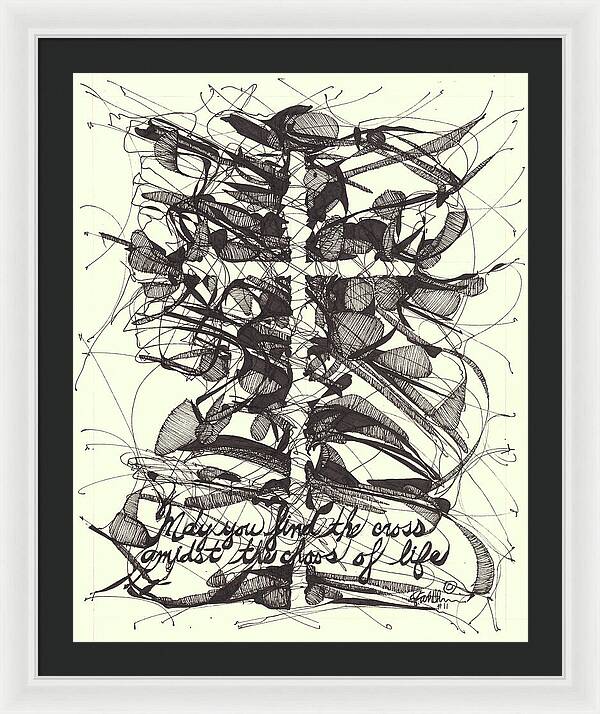 Chaos Order Cross 11 - Black and White - Framed Print