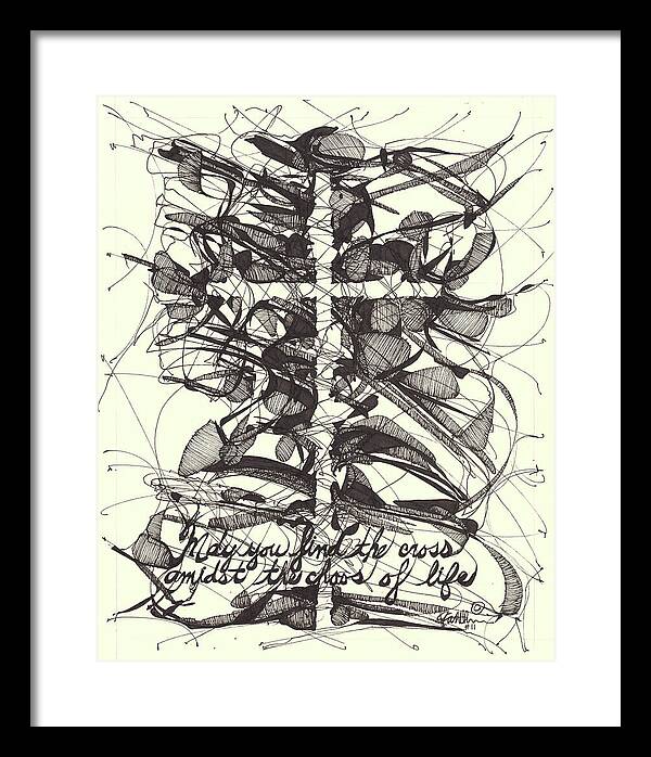 Chaos Order Cross 11 - Black and White - Framed Print