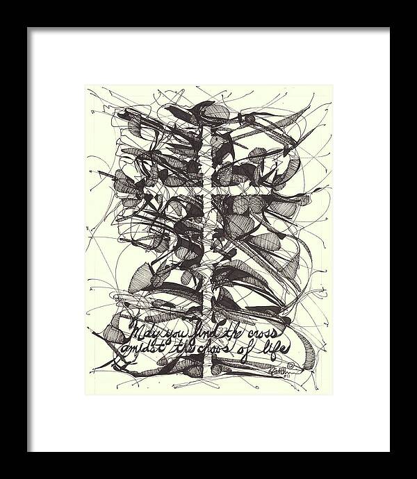 Chaos Order Cross 11 - Black and White - Framed Print